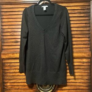 White House Black Market Shimmering Metalic Black Long Sweater Women’s Sz Large
